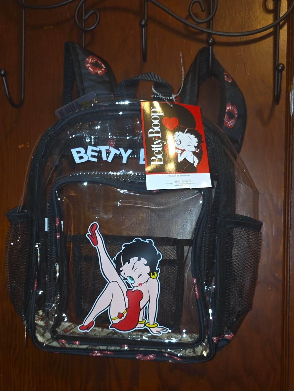 Betty Boop Clear Kids Backpack in Black and Red